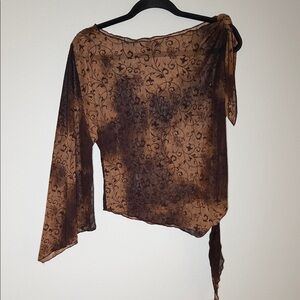 Vintage Y2K Fairy Grunge Sheer Sparkly One Shoulder Bell Sleeve Top